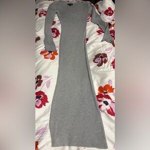 PrettyLittleThing Gray Long Sleeve Ribbed Dress